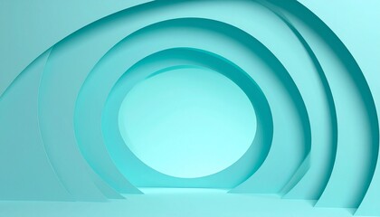 Obraz premium Minimalist Aqua Archway: Abstract 3D Render with Geometric Curves and Shadows.