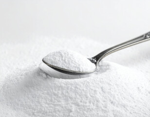 A spoonful of powdered sugar on a pile of powdered sugar