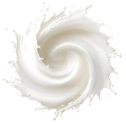 Dynamic milk splash with a captivating swirl against a stark black backdrop image