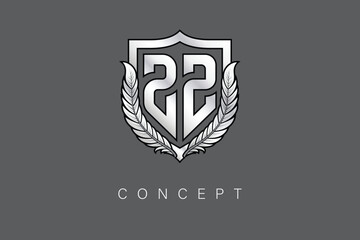 ZZ Creative Initial Letter Logo with Shield and Laurel Wreath Silver Metallic Branding Emblem on Gray Background.