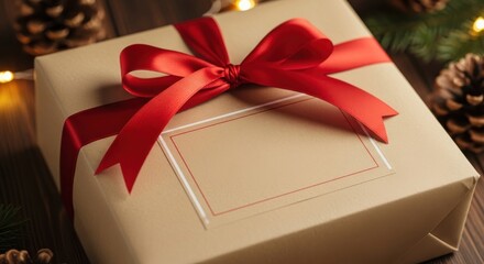 Festive Gift Elegance: A Close-Up of a Beautifully Wrapped Christmas Present