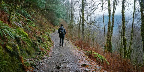 Hiking up a trail