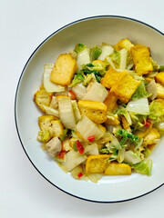 Homemade Indonesian Dish of Tofu and Green Cabbage