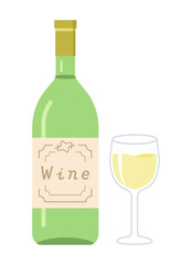 白ワインとグラスのイラスト　ベクター
