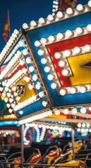 Brilliant carnival ride illumination creates festive amusement background