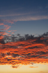 Fiery orange sunset sky. Beautiful sky