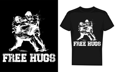 Funny Wrestling Quote T Shirt Design with Free Hugs and Cat Illustration