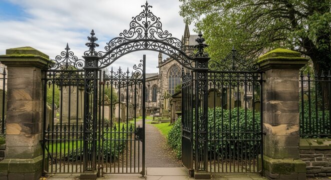 Ornate Iron Gate Leading to Historic Greyfriars Kirkyard in Edinburgh