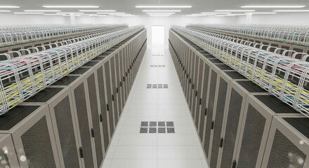 Fototapeta premium Calm Aisle: Pastel Cables and Taupe Racks from Above