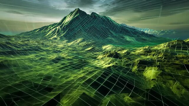 3D Grid Overlay on Mountain Terrain