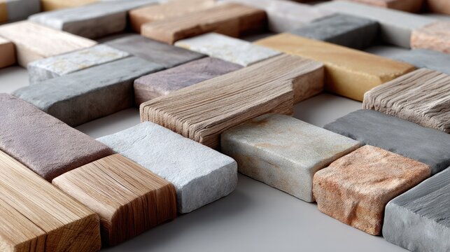 Wooden and stone block puzzle: A close-up shot presents a vibrant puzzle composed of wooden and stone blocks in varying shades and textures, inviting you to a game of strategy and mindful activity