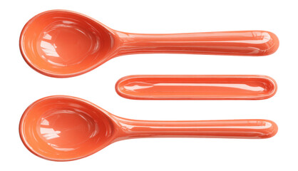 Isolated Set of Orange Melamine Spoons on Transparent Background for Food Photography