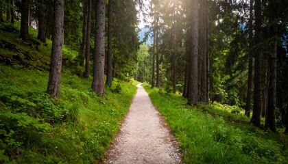 Naklejka premium Forest Path Sunlight Hiking