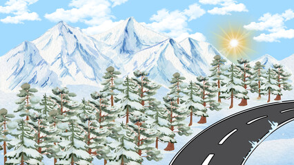 road in the mountains snow