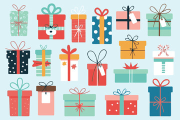 holiday gift box vector set of multicolored presents with stars polka dots stripes festive decoration graphics