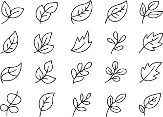 collection of 20 botanical leaf shapes simple line drawings vector icons for eco design nature projects ai eps png
