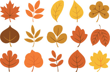 autumn leaf silhouettes vector pack 15 stylized fall leaves grid design seasonal color palette orange yellow red brown
