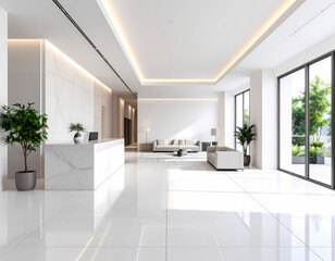 Modern lobby interior design bright white marble floor reception area