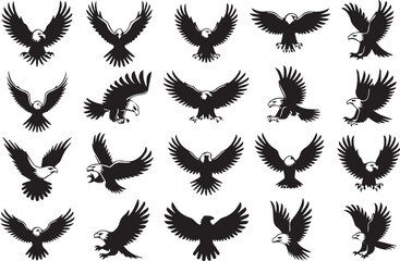 20 eagle silhouettes vector pack for logos emblems and wildlife design