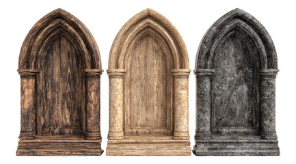 Fototapeta premium Three Isolated Archways in Different Textures on Transparent Background