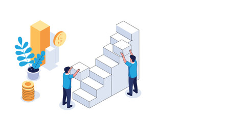 Teamwork builds success, climbing career ladder with growth and financial gains