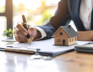 Signing real estate contract for new home purchase loan agreement