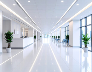 Modern hospital interior design bright white clean hallway architecture