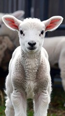 Obraz premium Adorable lamb, fluffy fleece, curious gaze