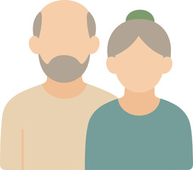 Flat Design Senior Couple Avatar Icon, Minimalist Family Portrait Illustration