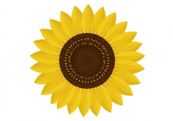 Vibrant yellow sunflower illustration with a detailed brown center and many petals isolated on a clean white background