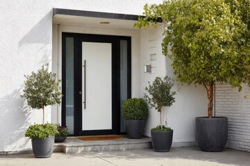 Naklejka premium Modern House Entrance with Greenery