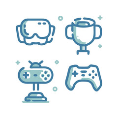 Gaming and Esports Dashed Line Icon Set. Minimal Vector Icons for Tournaments and Streaming
