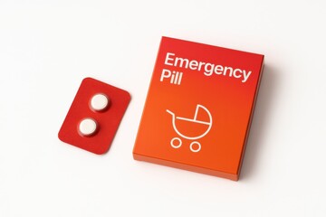 Emergency contraceptive pill packaging with blister pack on white