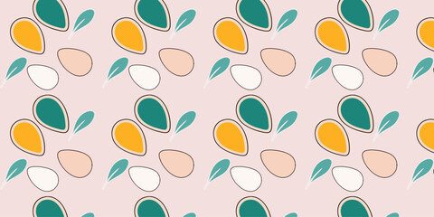  Colorful Abstract Petal Seamless Pattern – Teal, Yellow, White, and Peach Leaf Motif Background