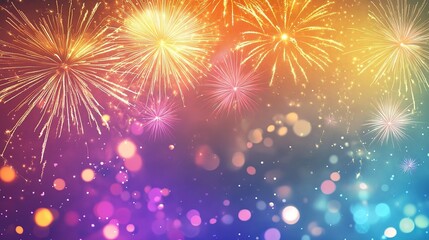 Obraz premium Colorful fireworks in illustrative style: brilliant light effects with vibrant backdrop, creating a dazzling fireworks display scene, suitable for celebration and festival-themed design