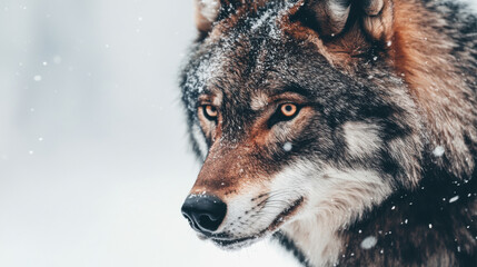 Obraz premium Close up portrait of a wolf in a snowy winter landscape