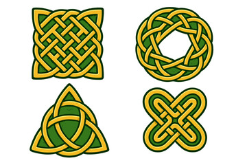Intricate Celtic knot designs showcasing traditional artistry, ancient symbolism, geometric complexity, interlaced patterns, vector cartoon illustration with transparent background