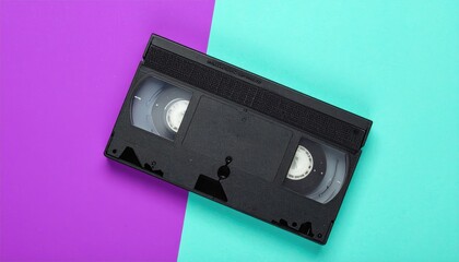 Obraz premium Black VHS Tape on Purple and Teal Background