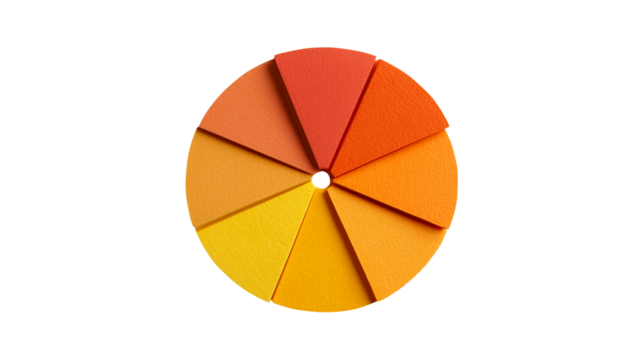 Colorful pie chart infographic template in orange gradient isolated on transparent background
