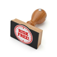 Wooden rubber stamp with risk free text isolated on transparent background