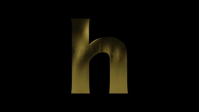 Realistic golden lowercase alphabet "h", alpha channel