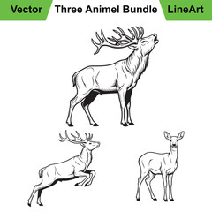 Assortment of Stag Illustrations in a Bold Line Art Style