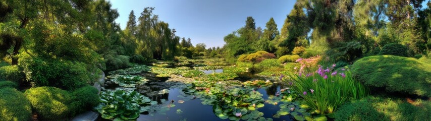Obraz premium Serene nature pond garden hdr panoramas tranquil