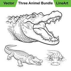 Assortment of Alligator Illustrations in a Bold Line Art Style