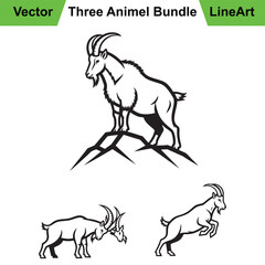 Three Unique Goat Poses as a Minimalist Line Art Collection