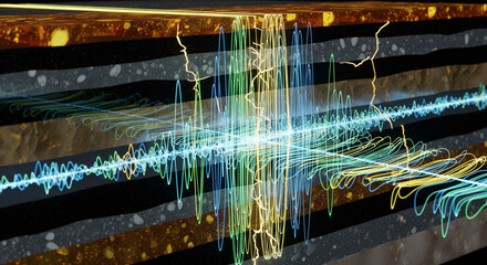 Scientific visualization of seismic energy waves propagating through subterranean geological layers