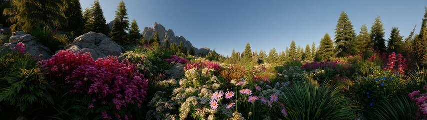 Vibrant flower panorama nature hdr 360 degrees