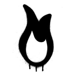 Abstract graffiti-style black flame stencil with spray paint effect on a white background.