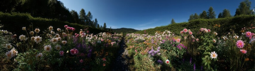 Vibrant flower field panorama nature hdr scene