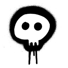 Graffiti Skull Stencil with Angry Expression and Dripping Paint.